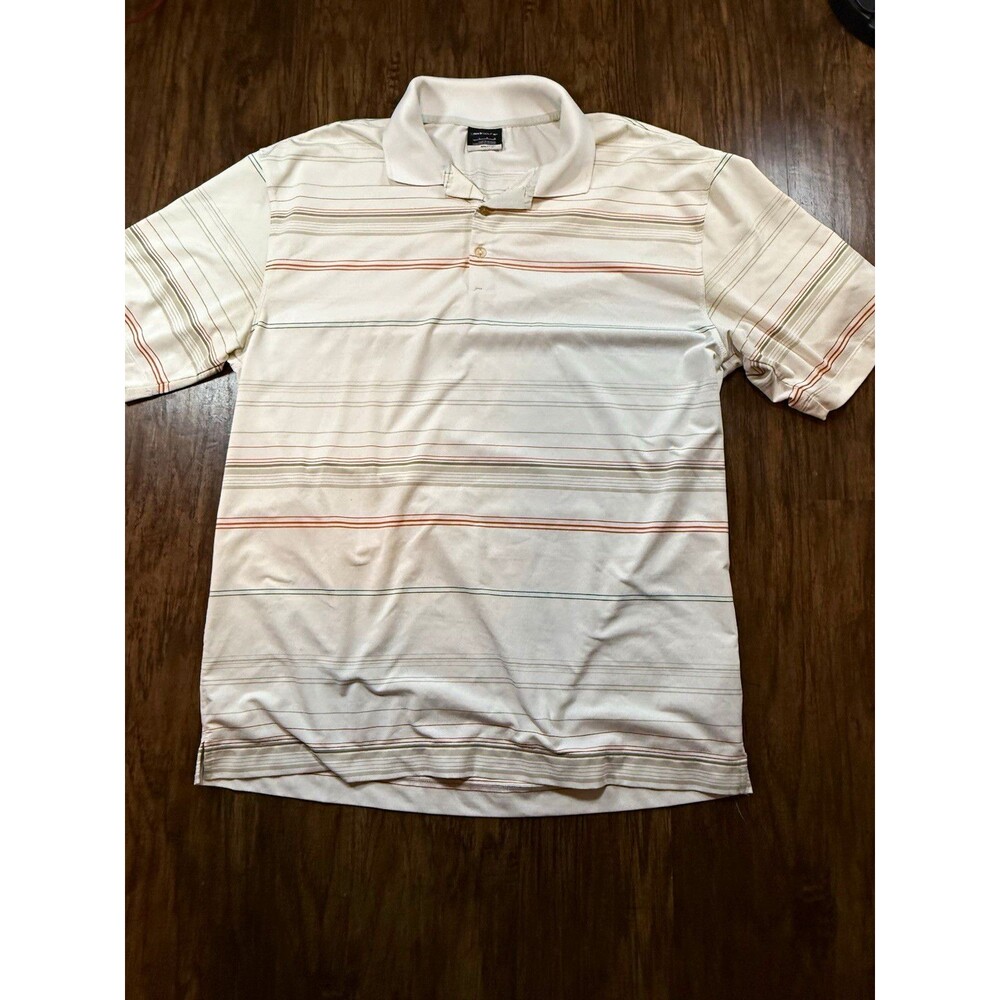 Nike Golf Fit Dry Men’s Golf Polo Shirt L White Striped Short Sleeve Logo
